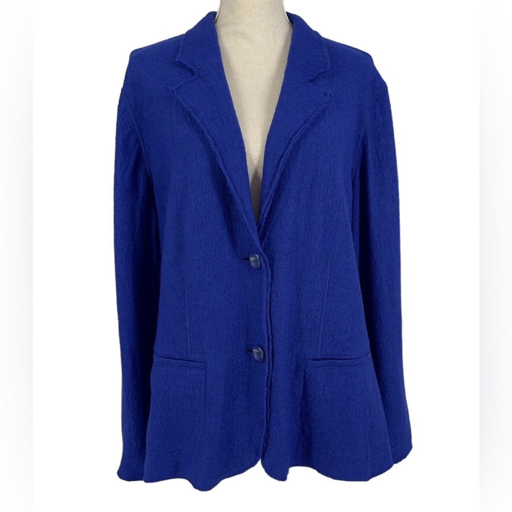 Chico’s blazer jacket size 3 royal blue wool blend XL classic business work $159